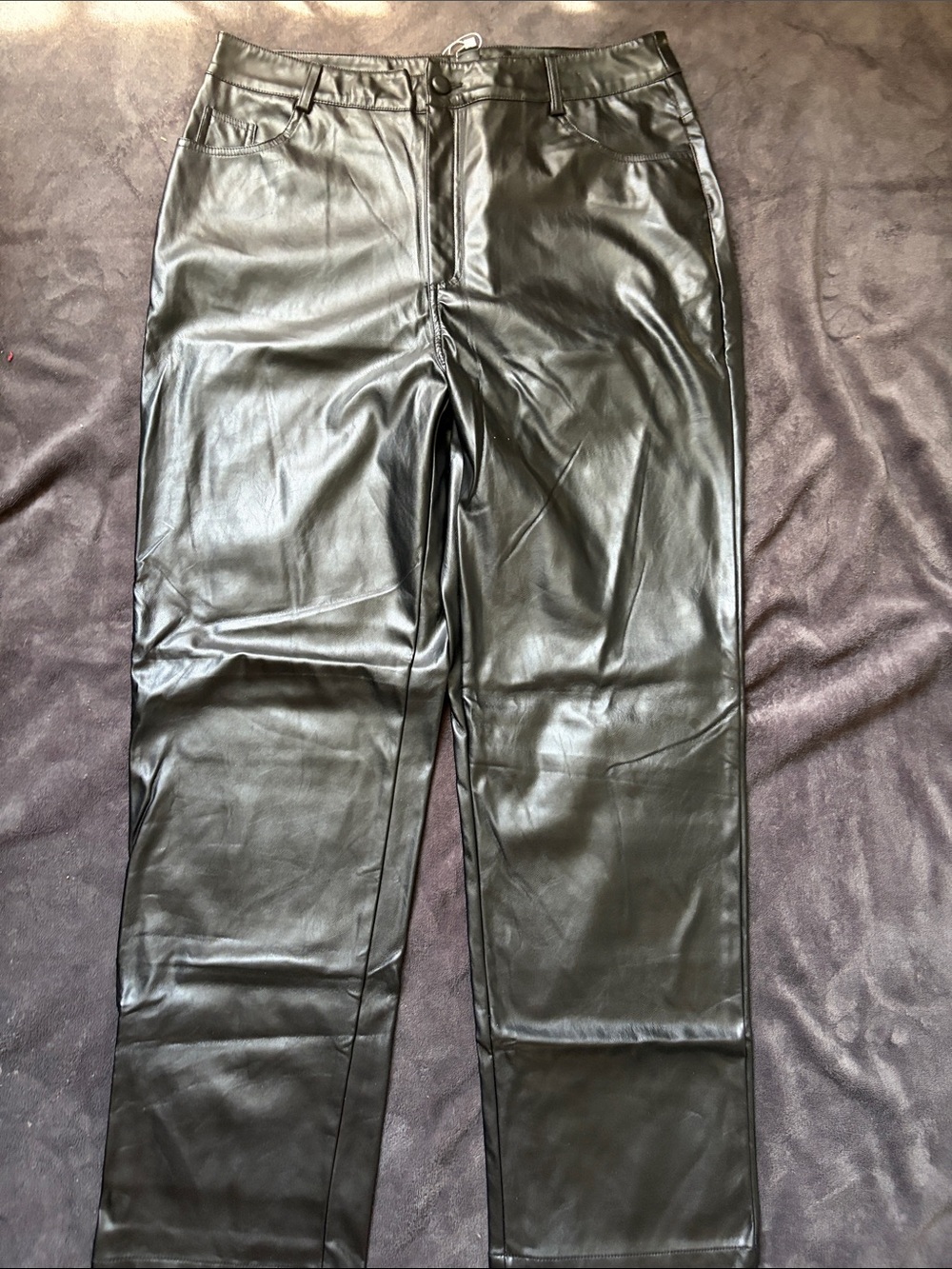 Black Faux Leather Straight-Leg Pants